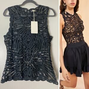 NWT ULLA JOHNSON TOP SHIRT BLACK MEDIUM LACE EDGY GRUNGE FAIRY WHIMSIGOTH TANK